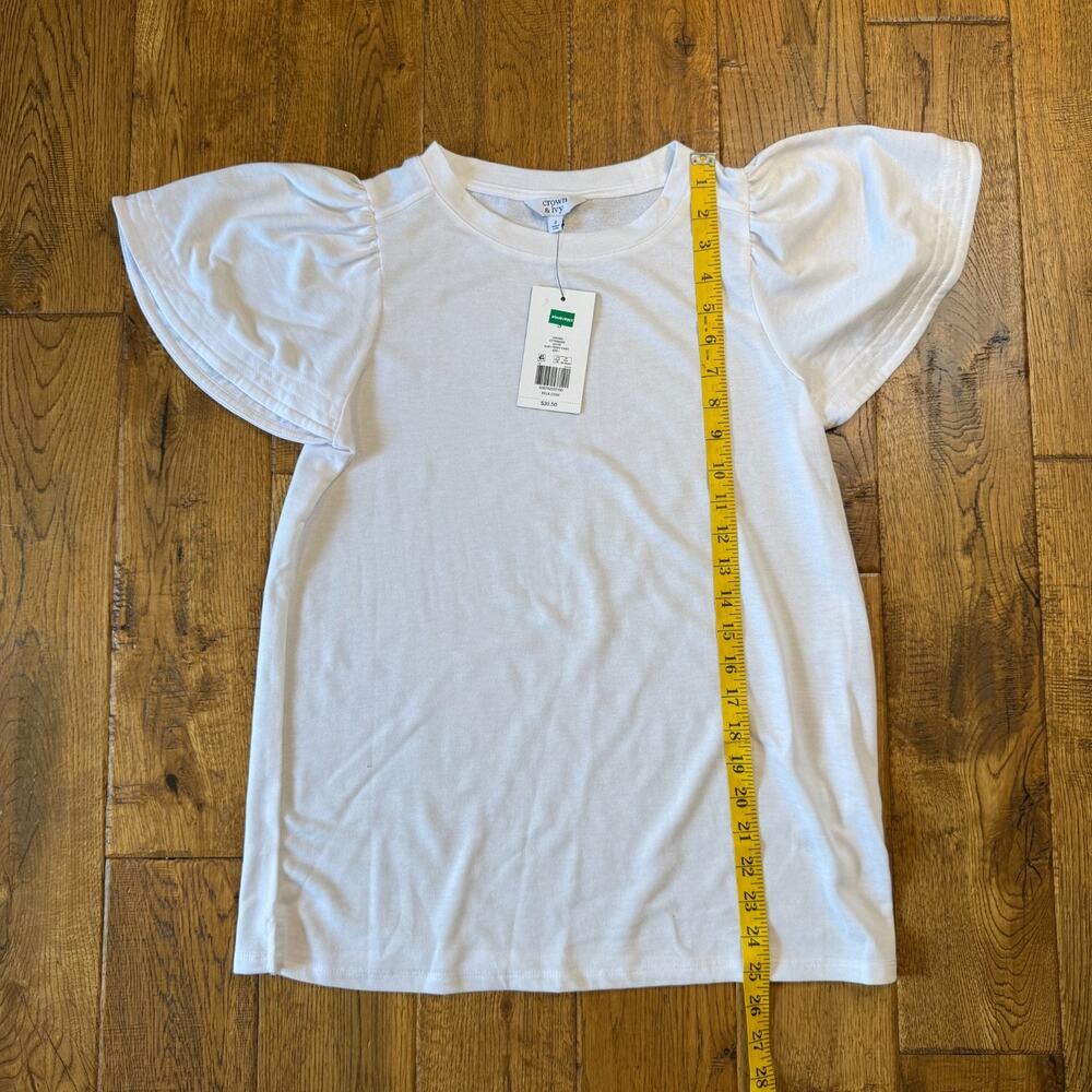 NWT Crown And Ivy White Double Flutter Sleeve Top Terry Lined Womens Sz S - Picture 3 of 6